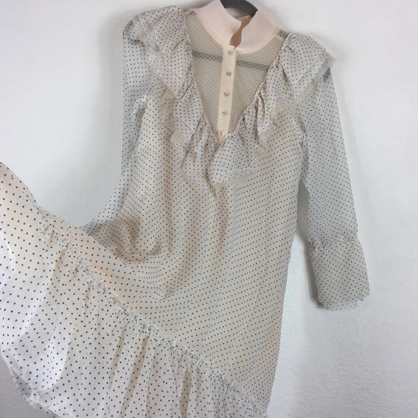 NWT We are HAH Polka Dot Lace Ruffle Swing Mini Dress Small Fairy Coquette Chic Black - Image 11