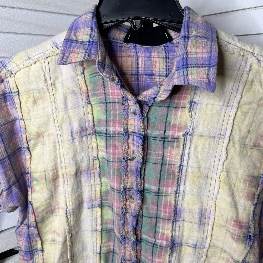 White Birch Black Label Women's Faded Pastel Short Sleeve Flannel, Fringe Size S - Image 2
