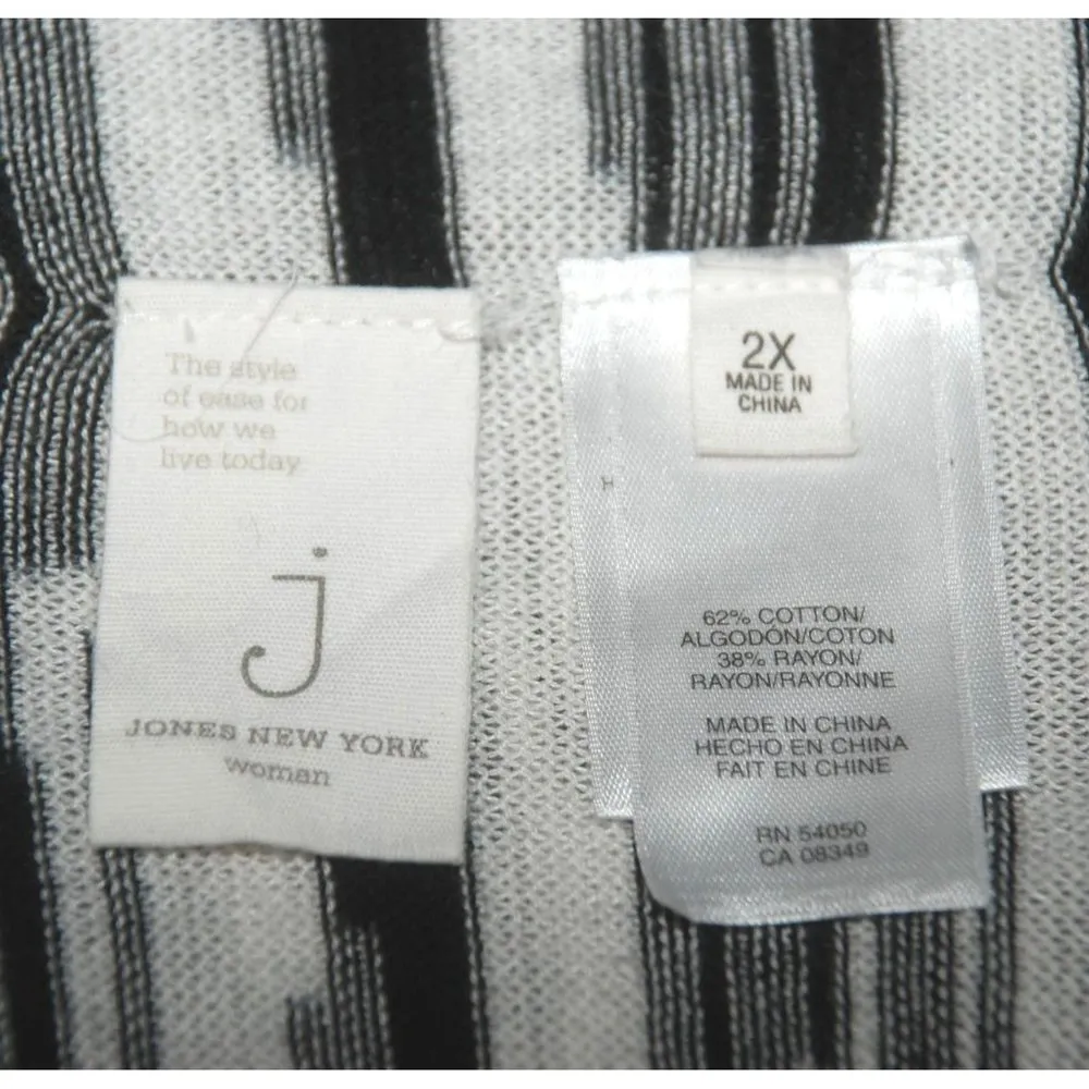 Jones New York Black & White Lightweight Cardigan Sweater Size 2X Open Front - Image 9