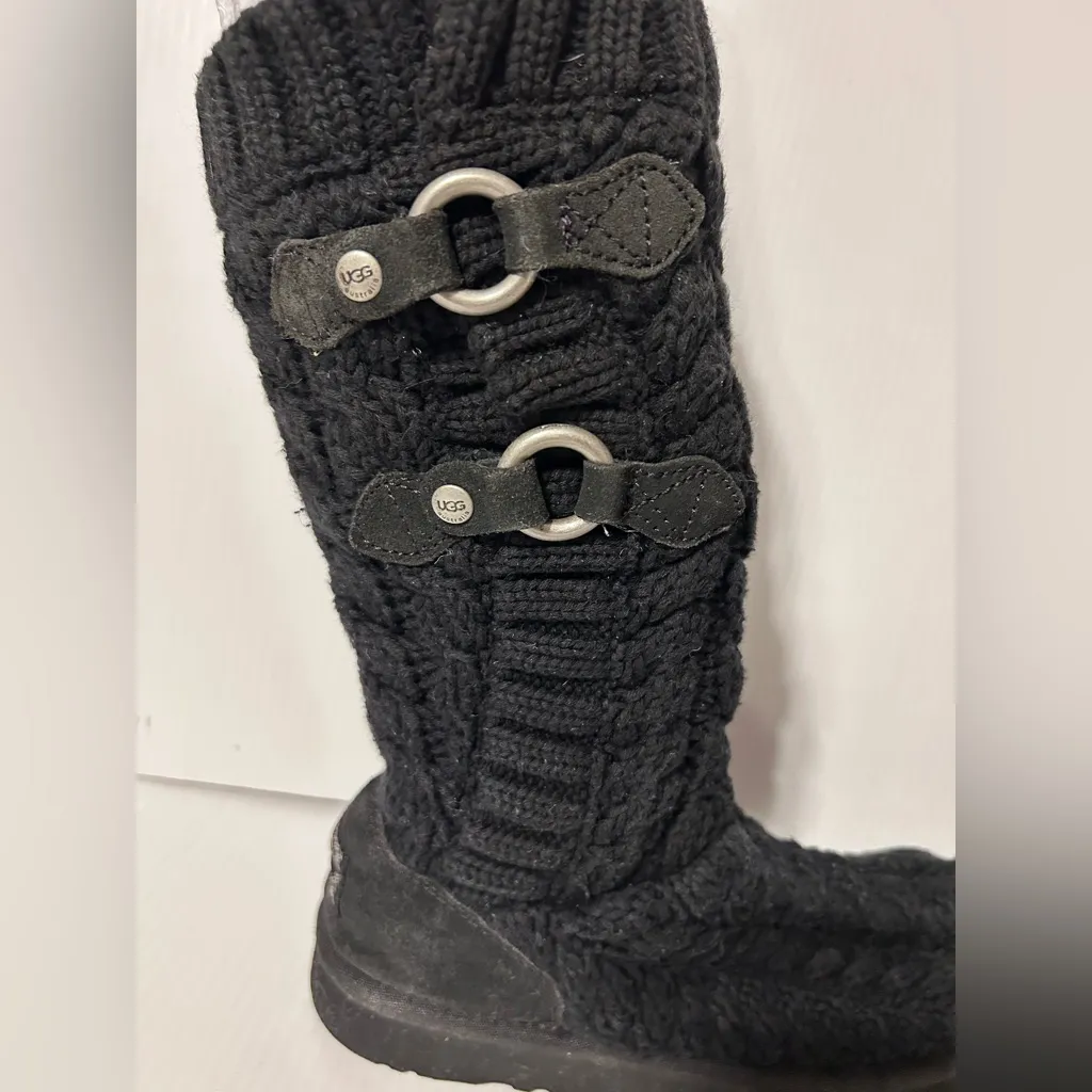 UGG S/N 3177 black knit winter boots women size 7 - Image 3
