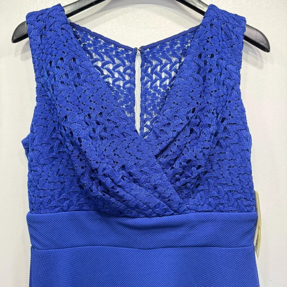 Dark Royal Blue Sapphire Sleeveless Lace Overlay ModCloth Midi Dress by - Image 2