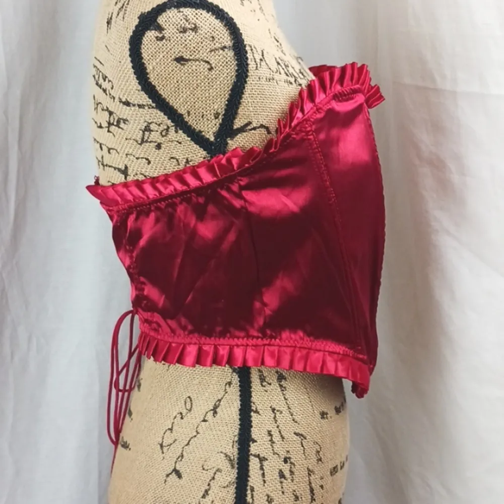 Spirit Halloween Women's Red Ruffle Satin Lace Up Corset Top Cosplay Costume L - Image 4