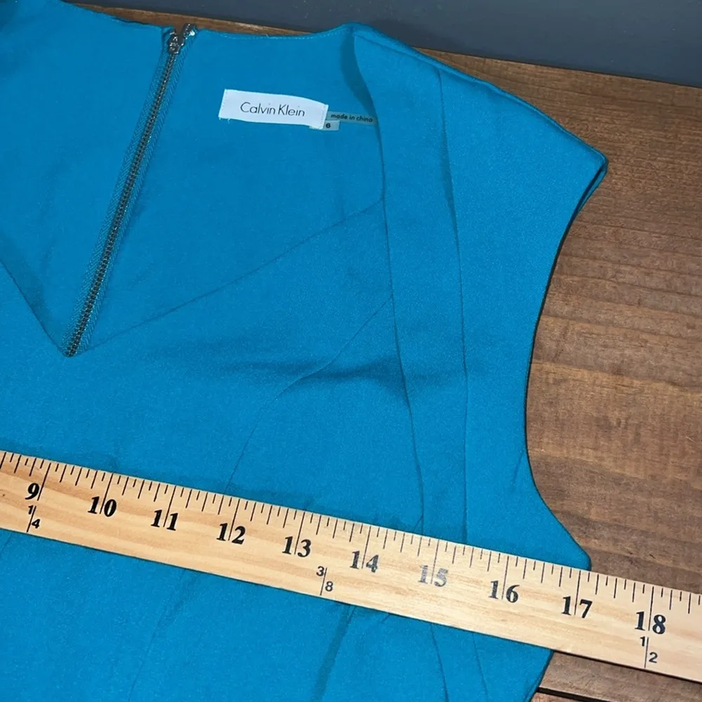 Calvin Klein women’s size 6 teal aqua a-line midi dress sleeveless lined zips - Image 6