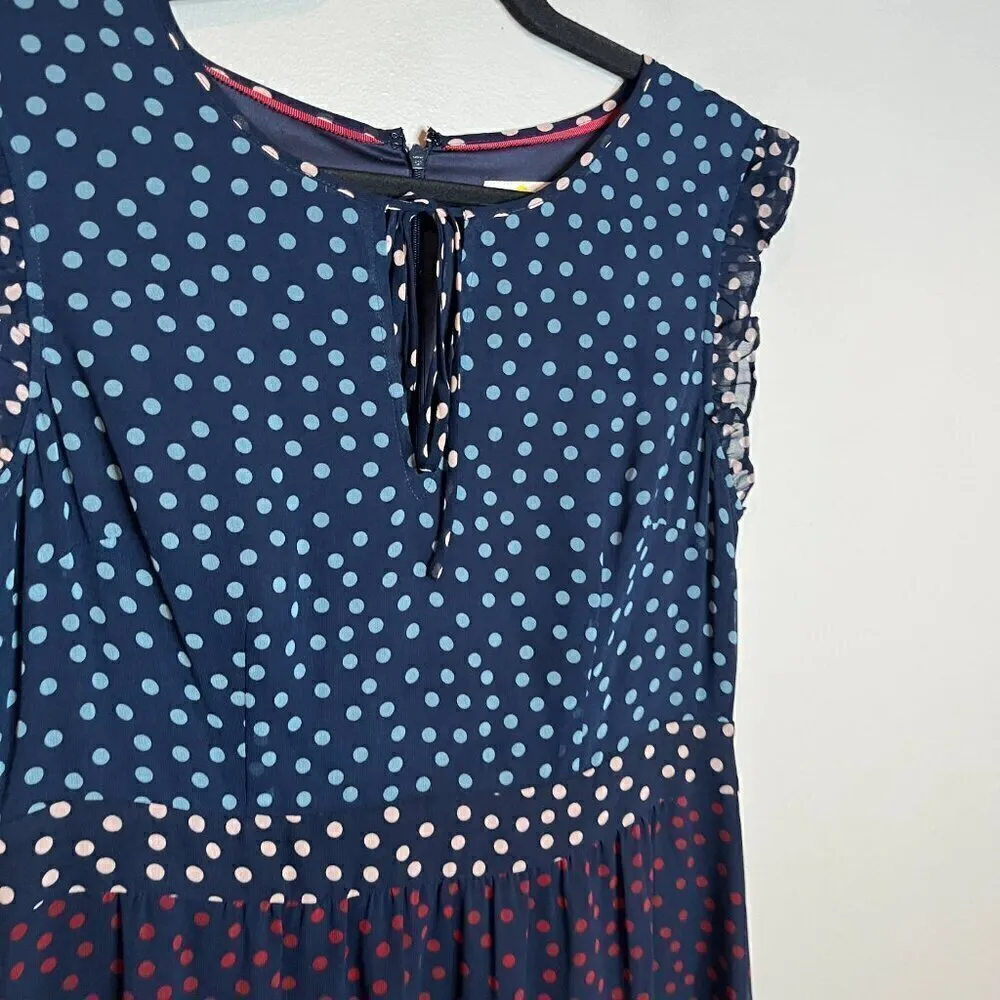 Boden Laura Ruffle Polkadot Dress Blue Size 6 - Image 3