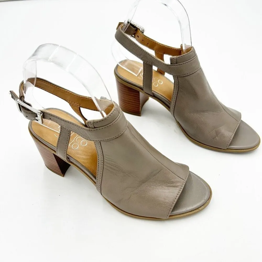 Franco Sarto Harlet Taupe Leather Block Heeled Sandals Women's Size 6M - Image 3