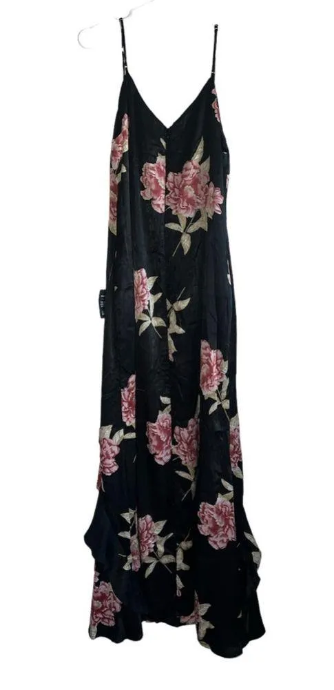 LULU’S Elegant Excellence Black Floral Satin Maxi Dress Size XL - Image 4