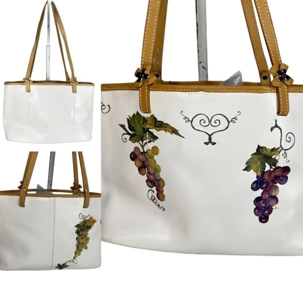 Francesco Biasia White Leather Transformed Bag Grapes Vintage Vineyard Top ZIP Tan - Image 7
