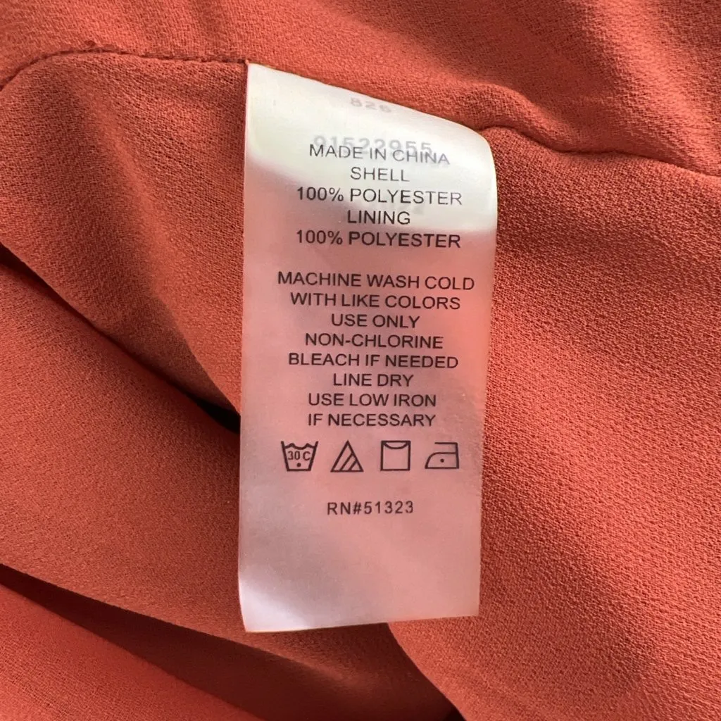 Vince Camuto Sz Large Orange Lined Dress Long Sleeves Ruffled Edge V-Neck - Image 7