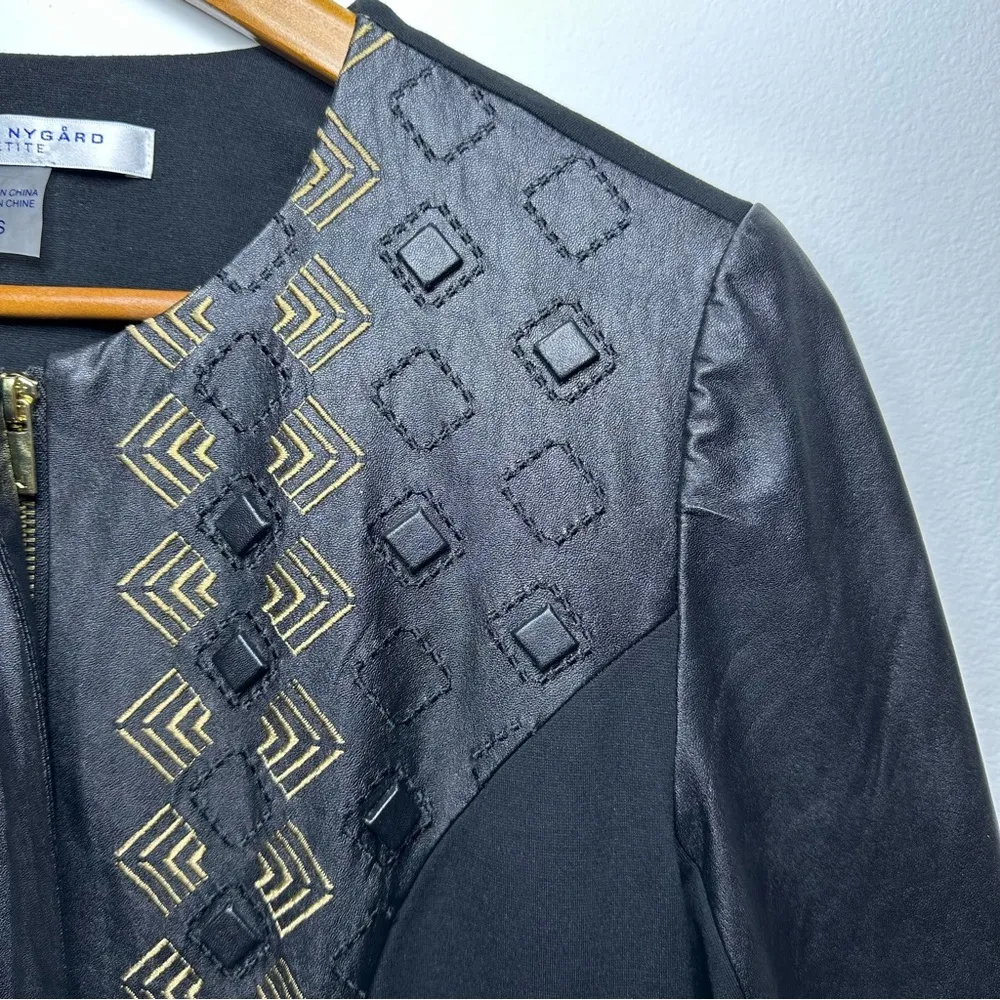 black faux leather and knit embellished zipper jacket sz S - Image 11