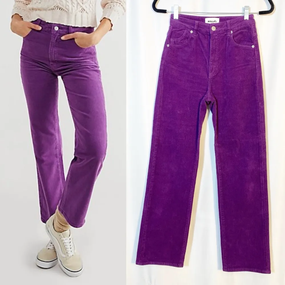 Rolla’s X Free People Original Straight High Rise Cord Corduroy Jeans Grape Purple Size 25 - Image 4