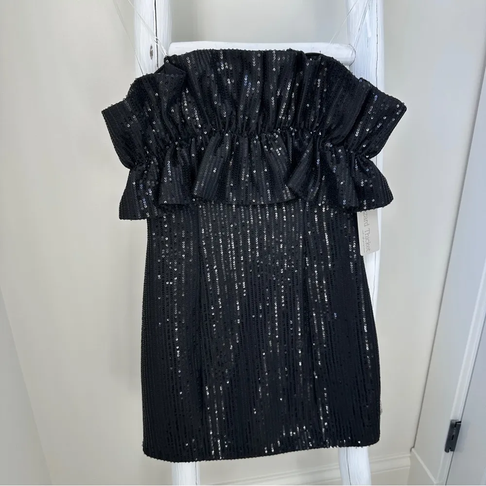 Anna Grace Lizard Thicket Black Sequin Ruffled Strapless Mini Dress Size Medium - Image 12