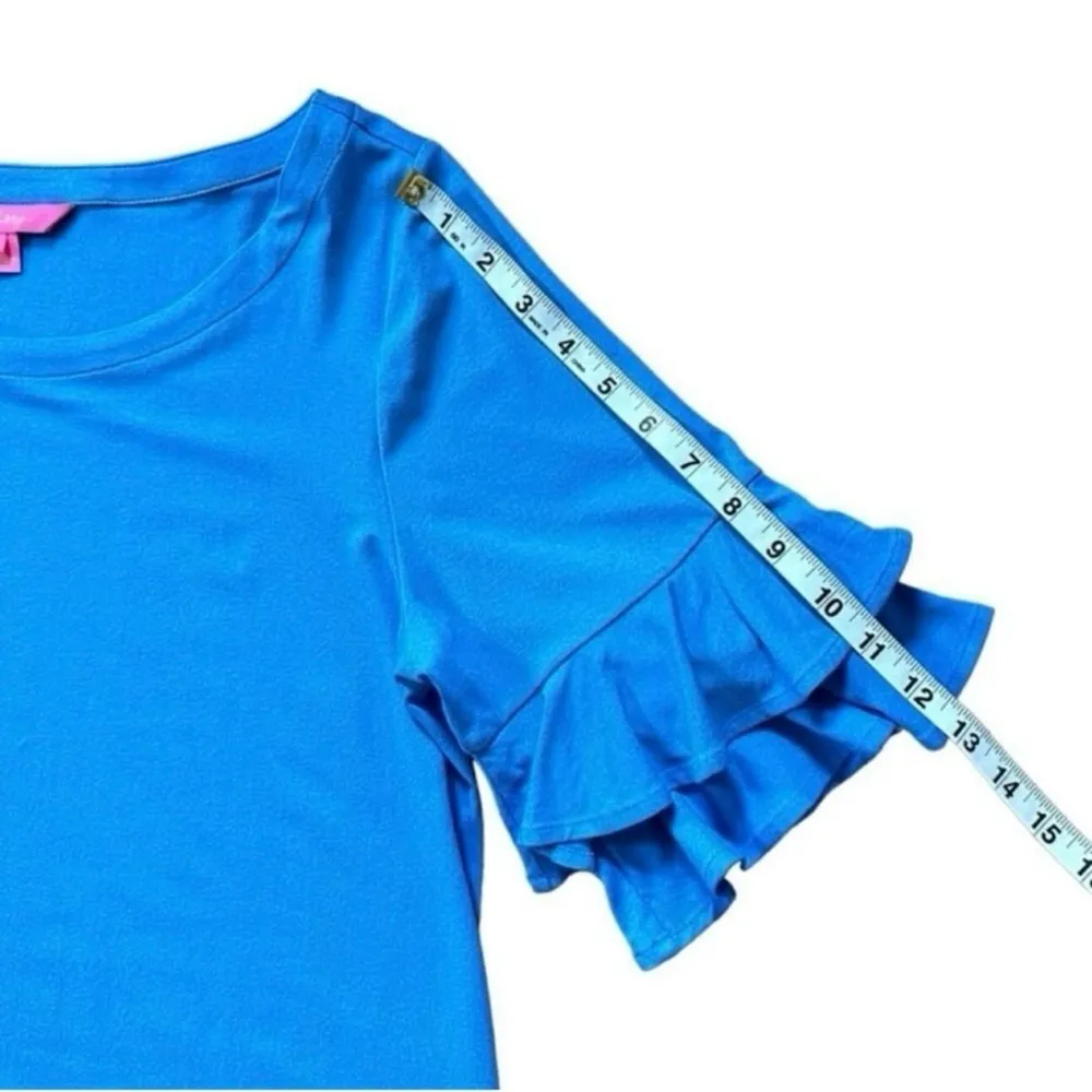Lilly Pulitzer Lula Coastal Blue Tiered Flounce Sleeve Round Neck Dress Sz Large - Image 9