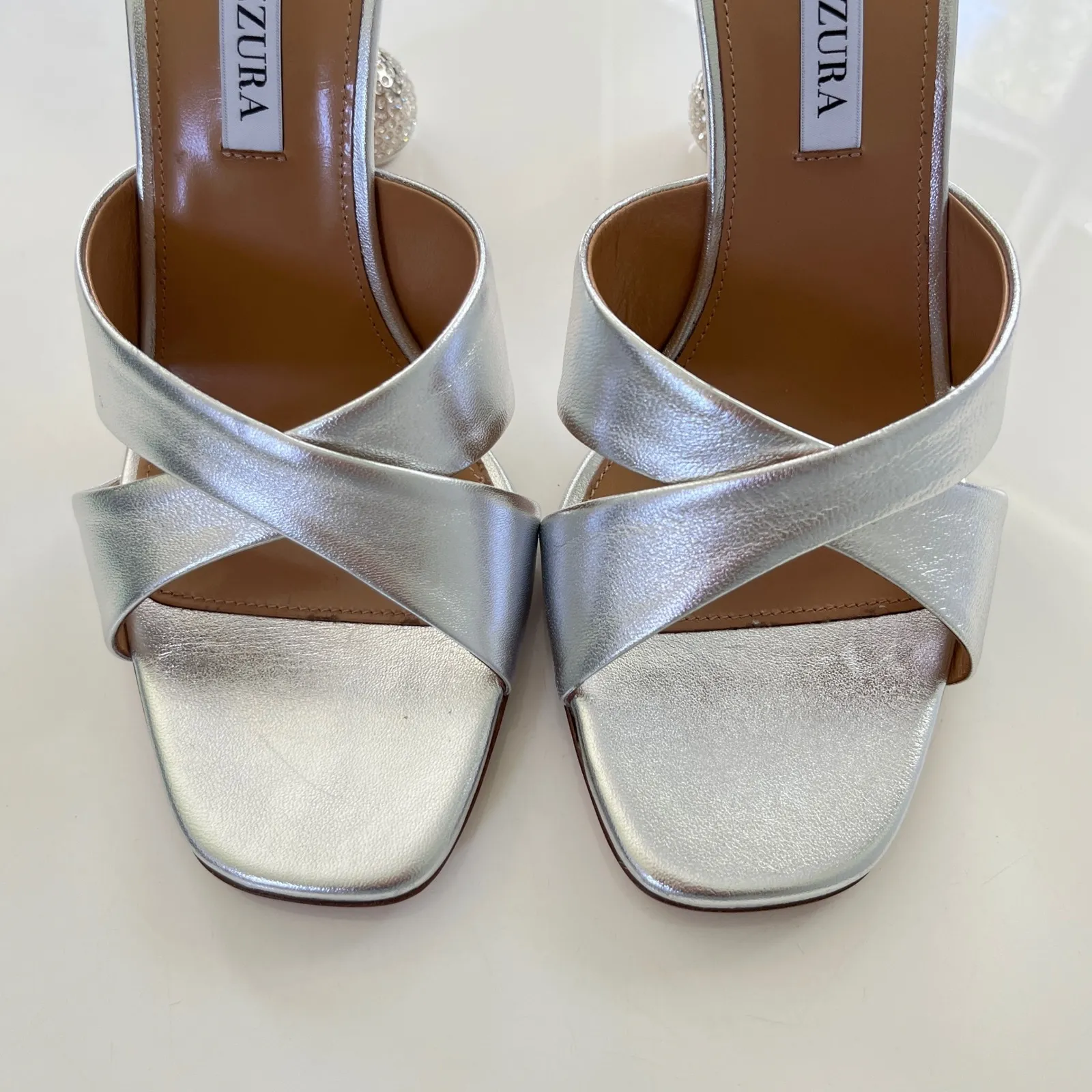 Aquazzura‎ 10th Anniversary Yes Darling 95 Mule in Silver Size 9.5 - Image 4