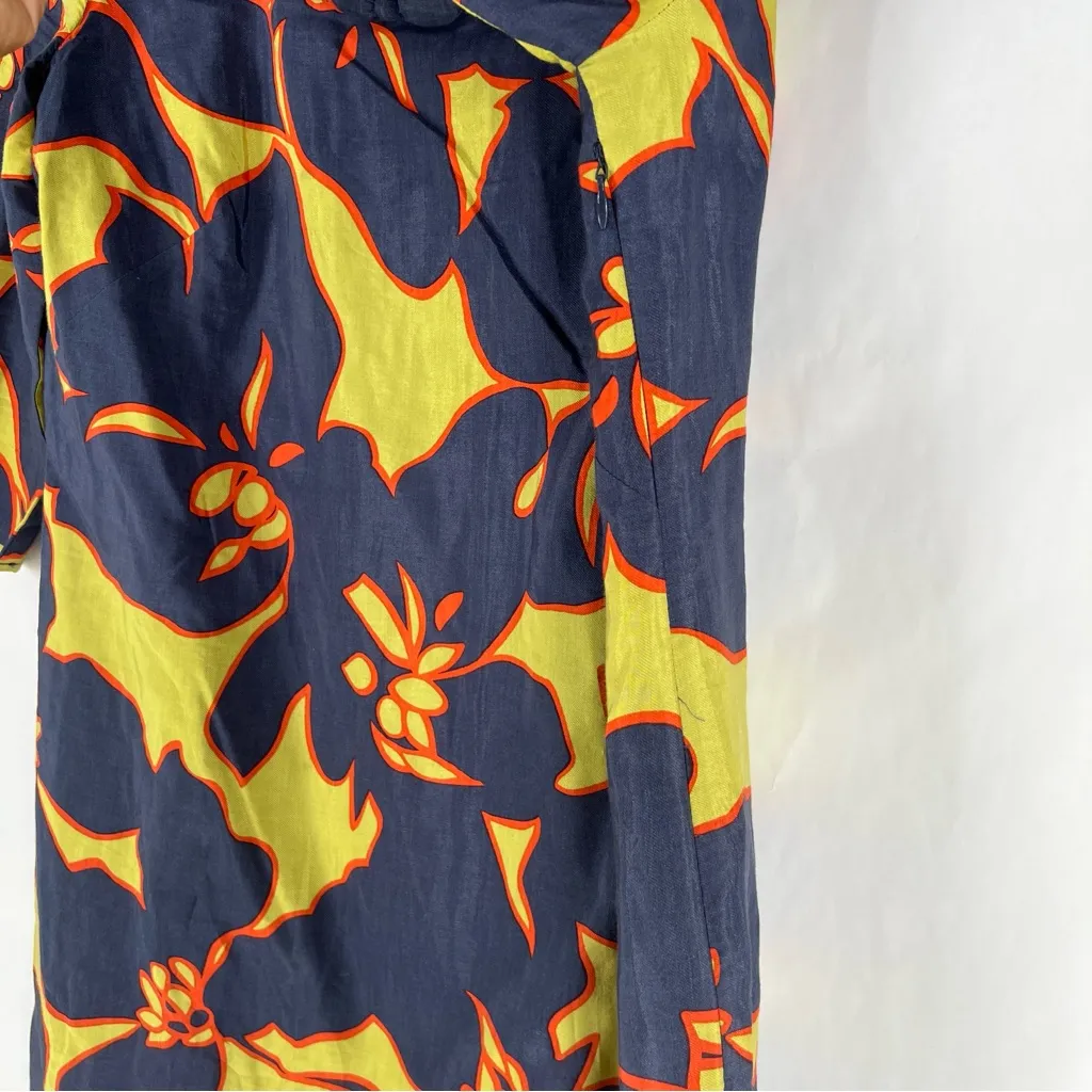 LOFT Navy Green Orange Cotton Blend‎ Tropical Floral 3/4 Sleeve Shift Dress 8 - Image 8