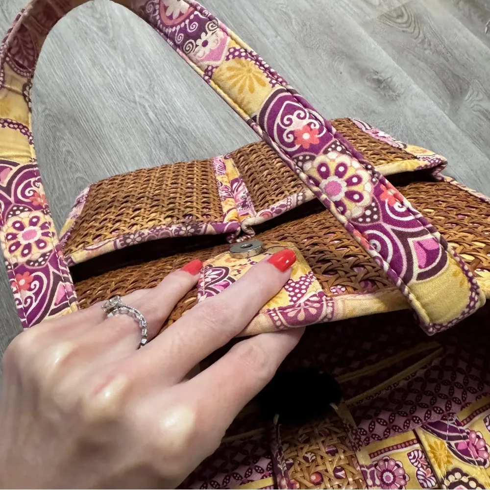 Vera Bradley Bali Tiki Wicker Rattan Woven Straw Bag Purse Gold Vacation Tote - Image 4