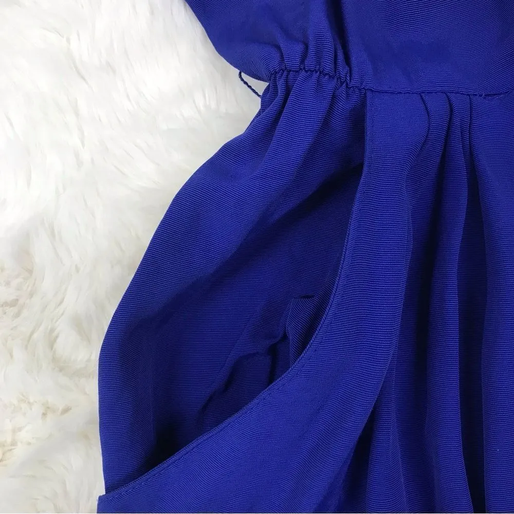 VINTAGE 80s‎ Royal Blue Golden Girls Dress Big Cape Collar Long Sleeves Size 6 - Image 6