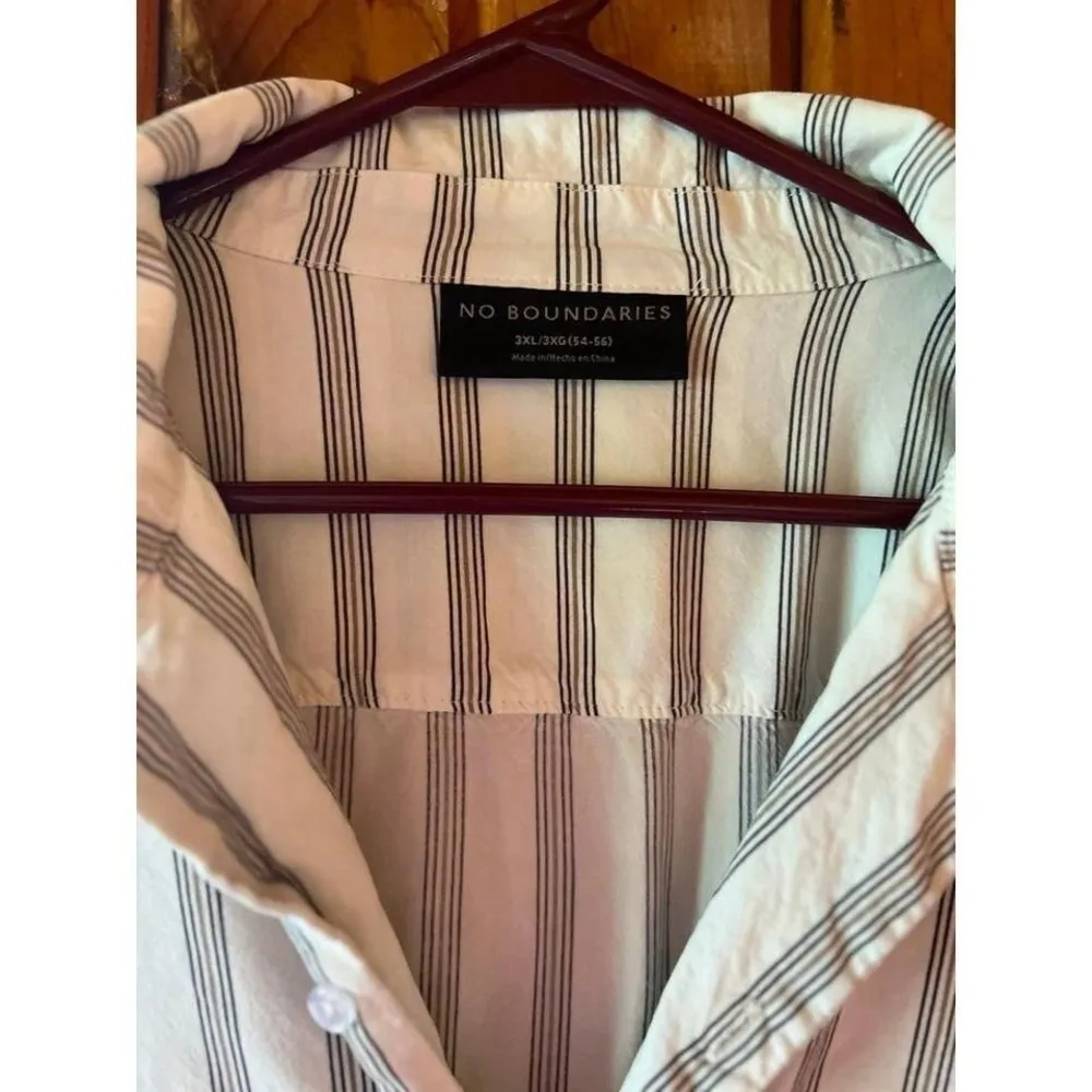 No Boundaries Vertical Striped Short Sleeve Button‎ Down Shirt Summer Oversized - Image 3