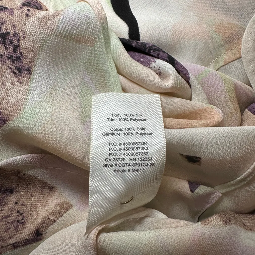 Wilfred Aritzia Silk Abstract Print Dress XS Purple Cream Geometric Button Shift - Image 7