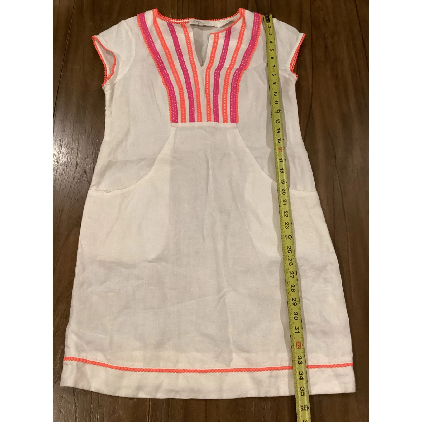 BODEN Jessica white and pink Linen cap sleeve shift mini Dress size 6 - Image 11