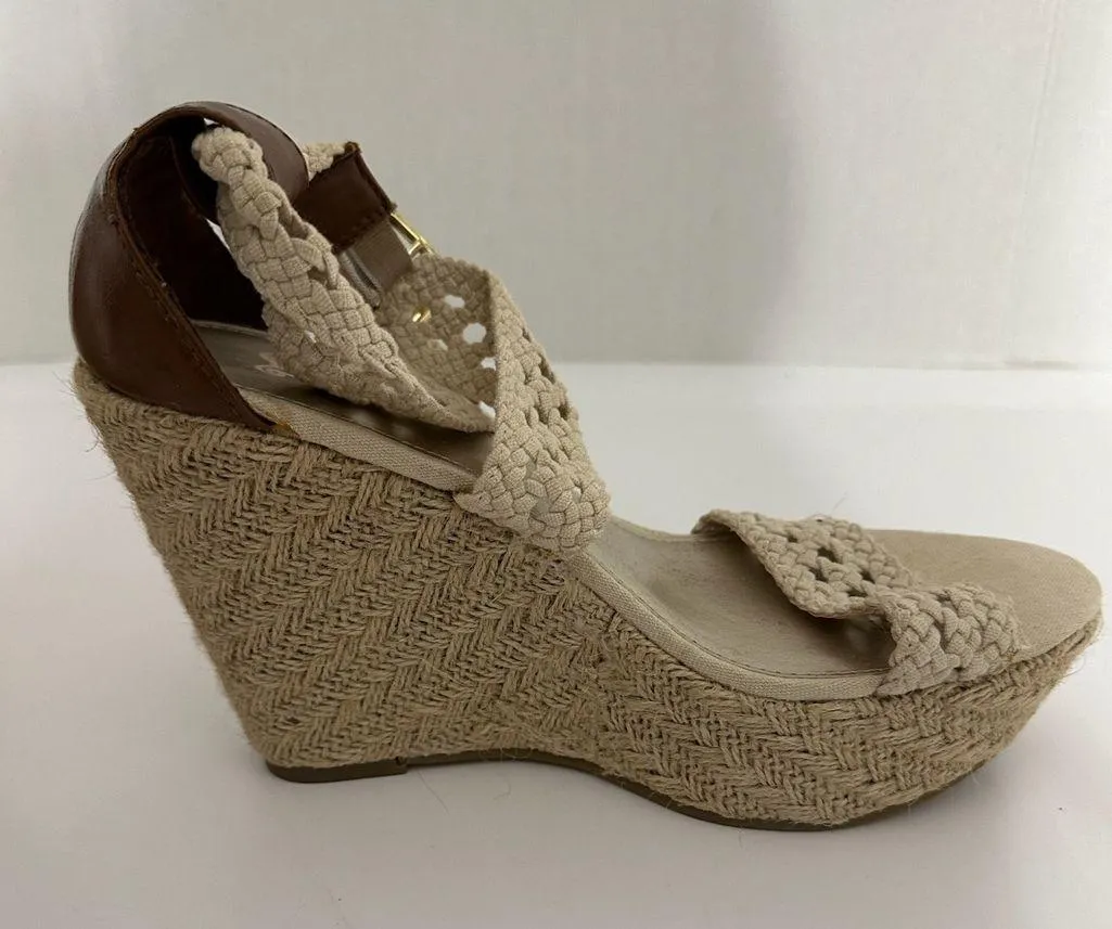 Brash Crochet Strap Espadrille Wedge Sandals Platform Neutral Y2K Size 8 - Image 8