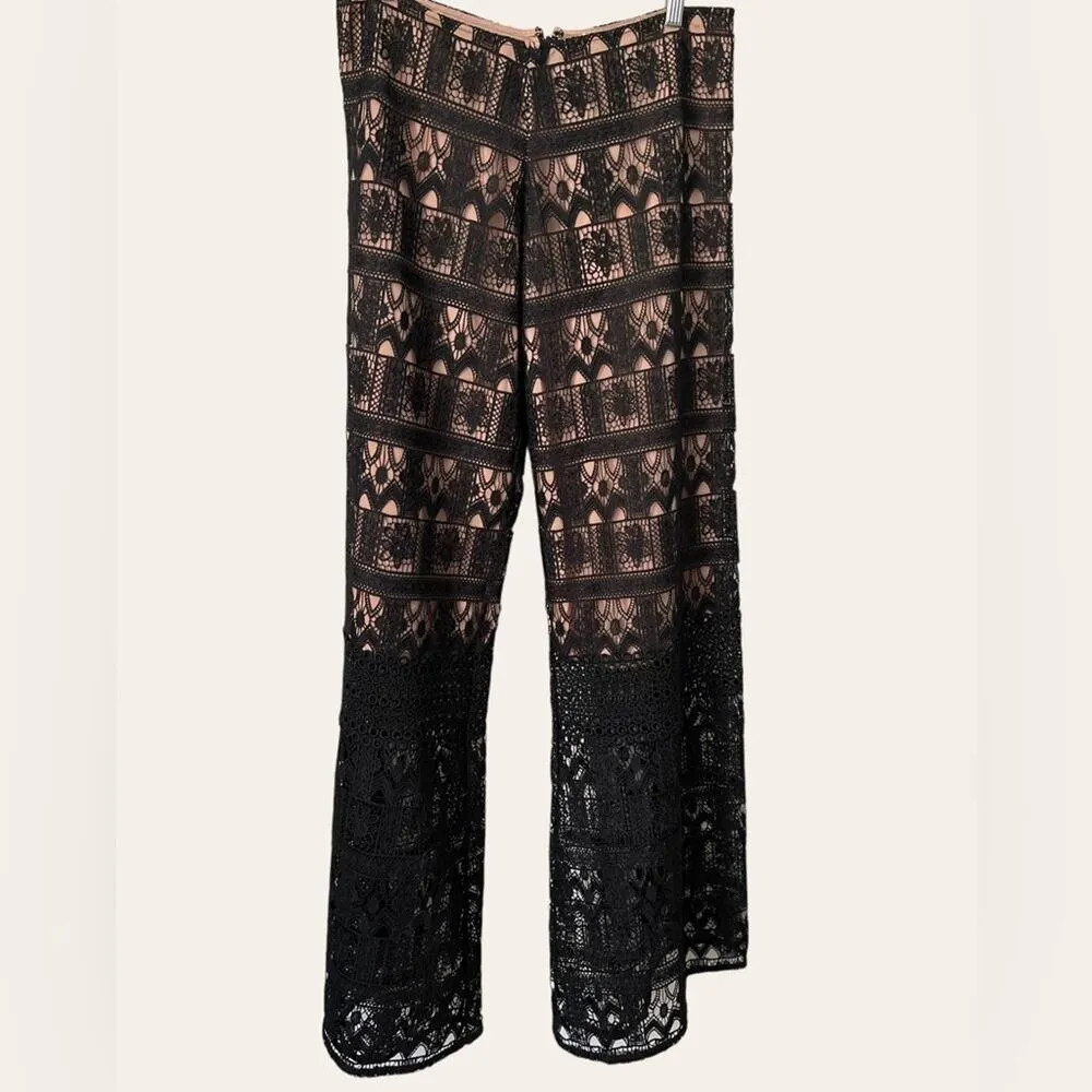 Alexis Black Nude Crochet Lace Wide Leg Palazzo Dress Pants Size M - Image 4