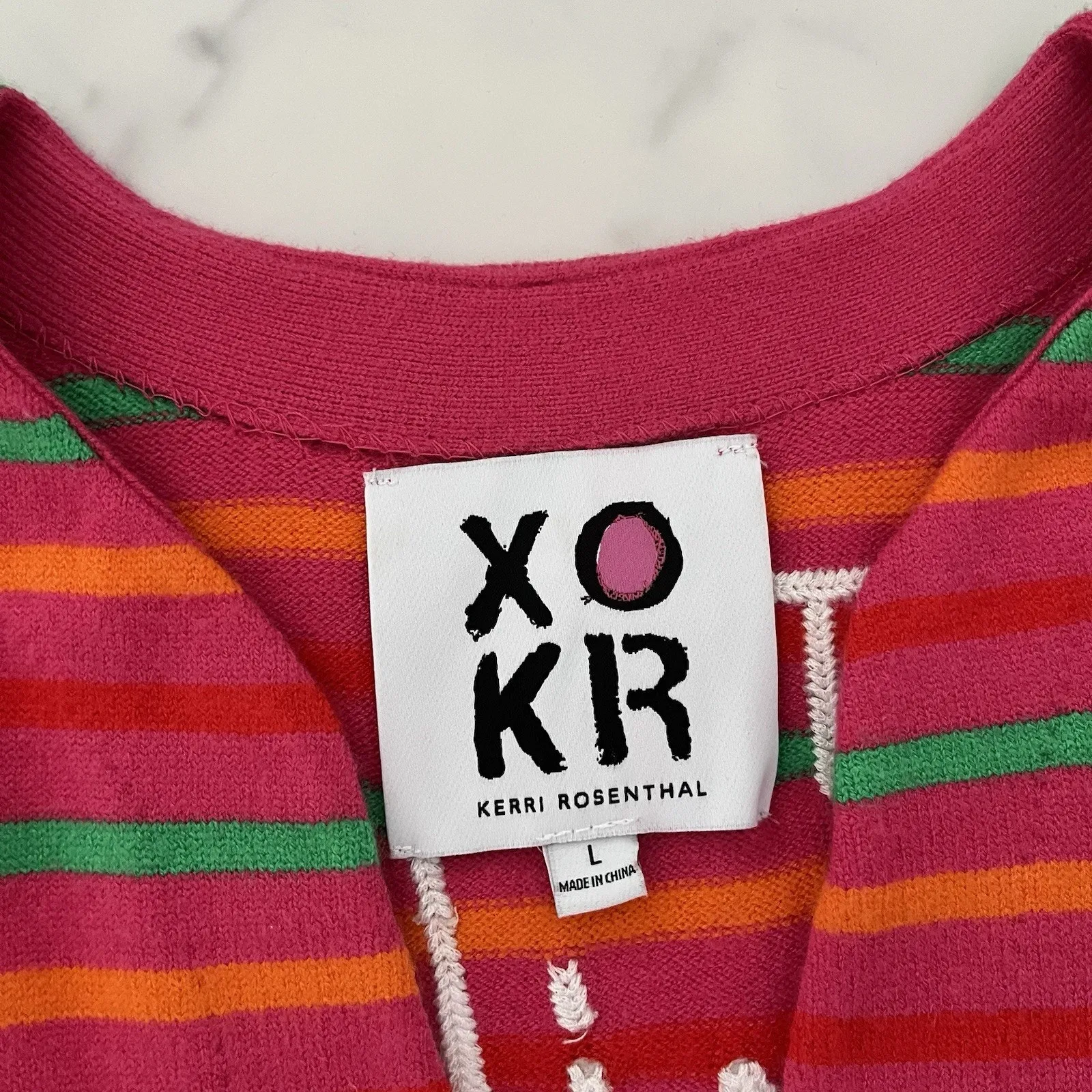 Kerri Rosenthal stripe sweater “next smiles on you” V neck Sz L preppy Rainbow Size L - Image 2