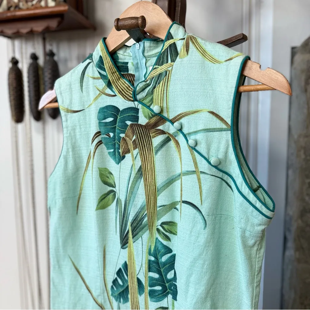 Vintage 90s Tropical Hawaiian Sleeveless Maxi Dress Green Size M - Image 3