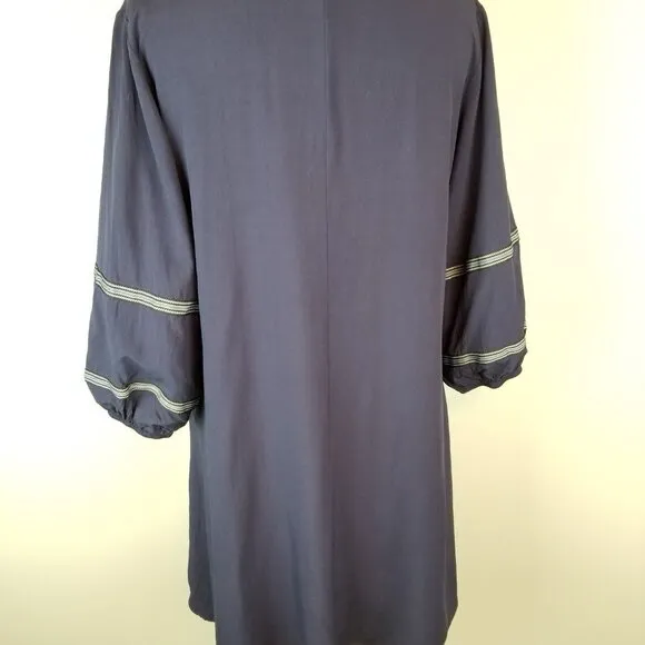NWT Vaugu Navy Blue Embroidered Boho Blouson Dress Balloon Sleeves Size Small - Image 7
