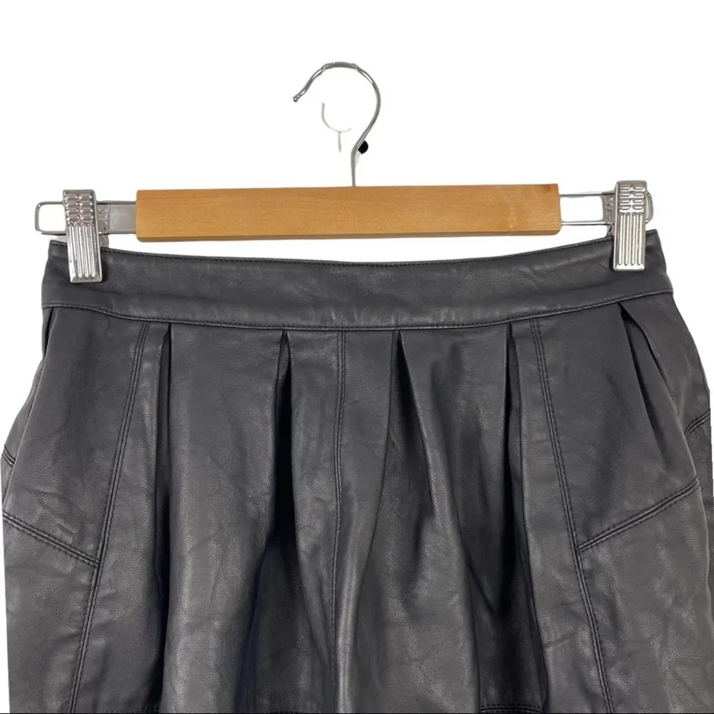ASOS Faux Leather Pleated Black Mini Skater Skirt Size 2 - Image 8