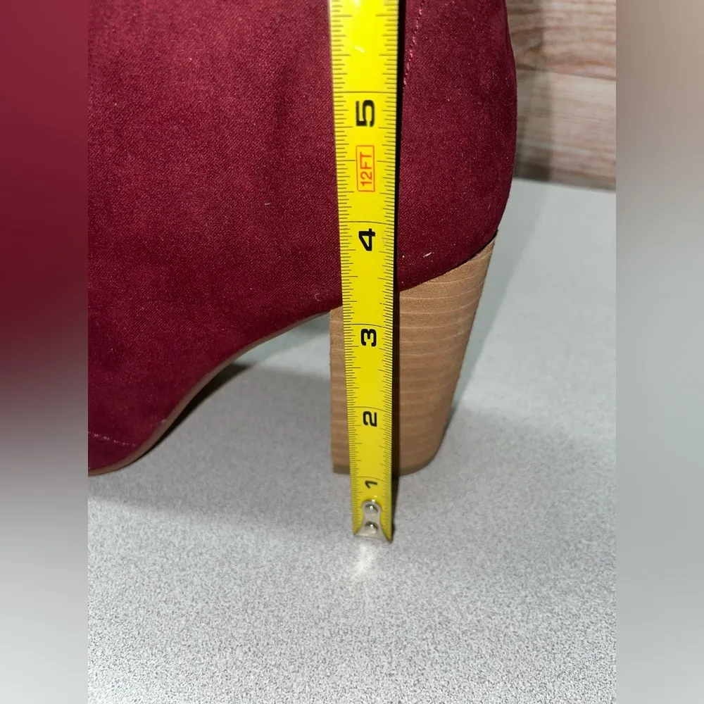 London Rag Peep Toe Bootie burgundy size 7 suede chunky block heel metal zipper - Image 8