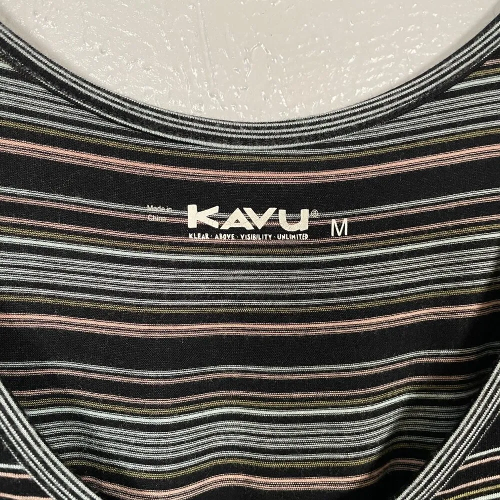 Women M Black Blue Stripe Leonora Dress Tank Sleeveless Pocket Rayon - Image 4