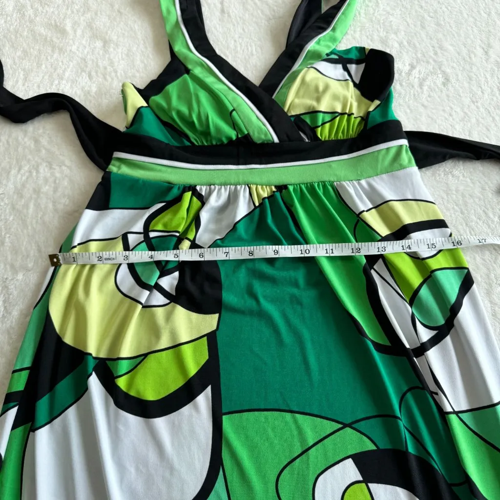 City‎ Triangles Patterned Summer Dress Womens S Green Sleeveless Padded Back Tie - Image 7