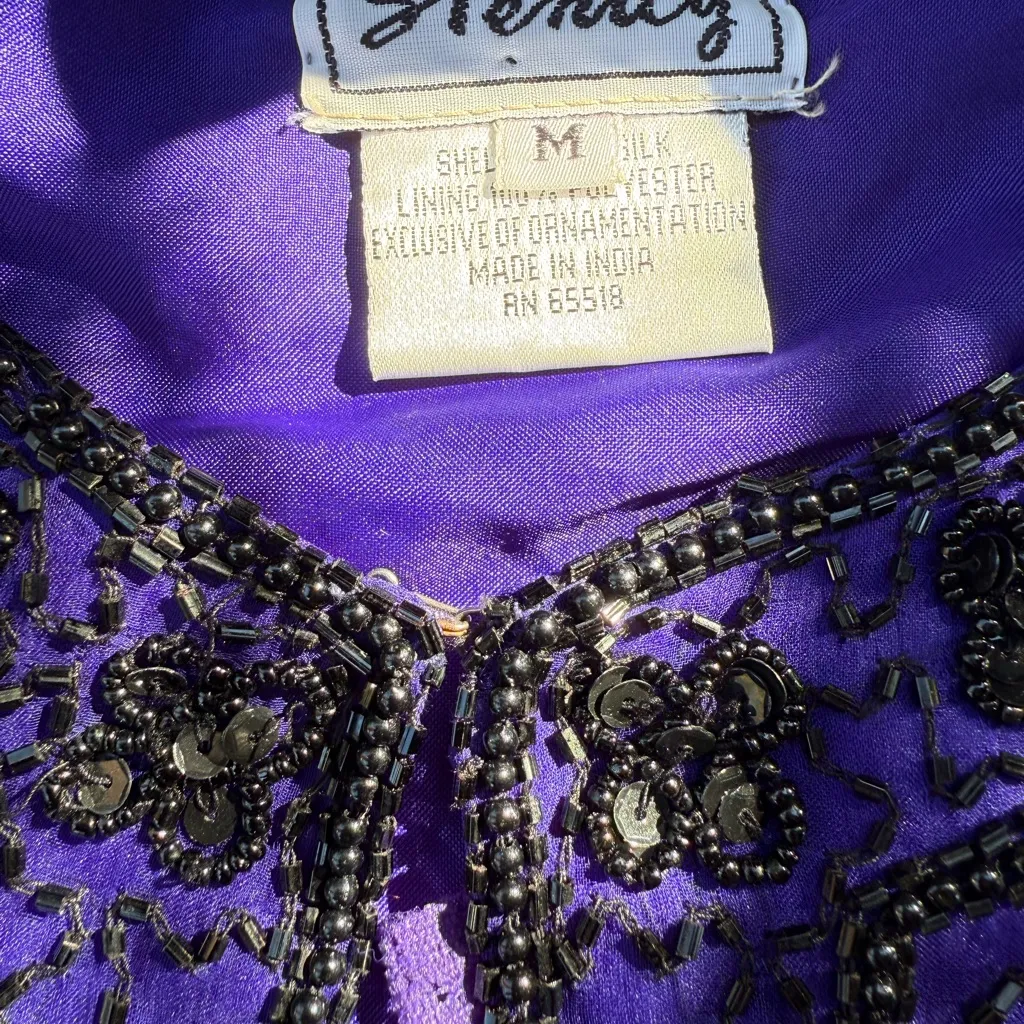 Stenay Jacket Royal Blue Purple ? Silk Black Bead Long Sleeve Lined Size M Size M - Image 5