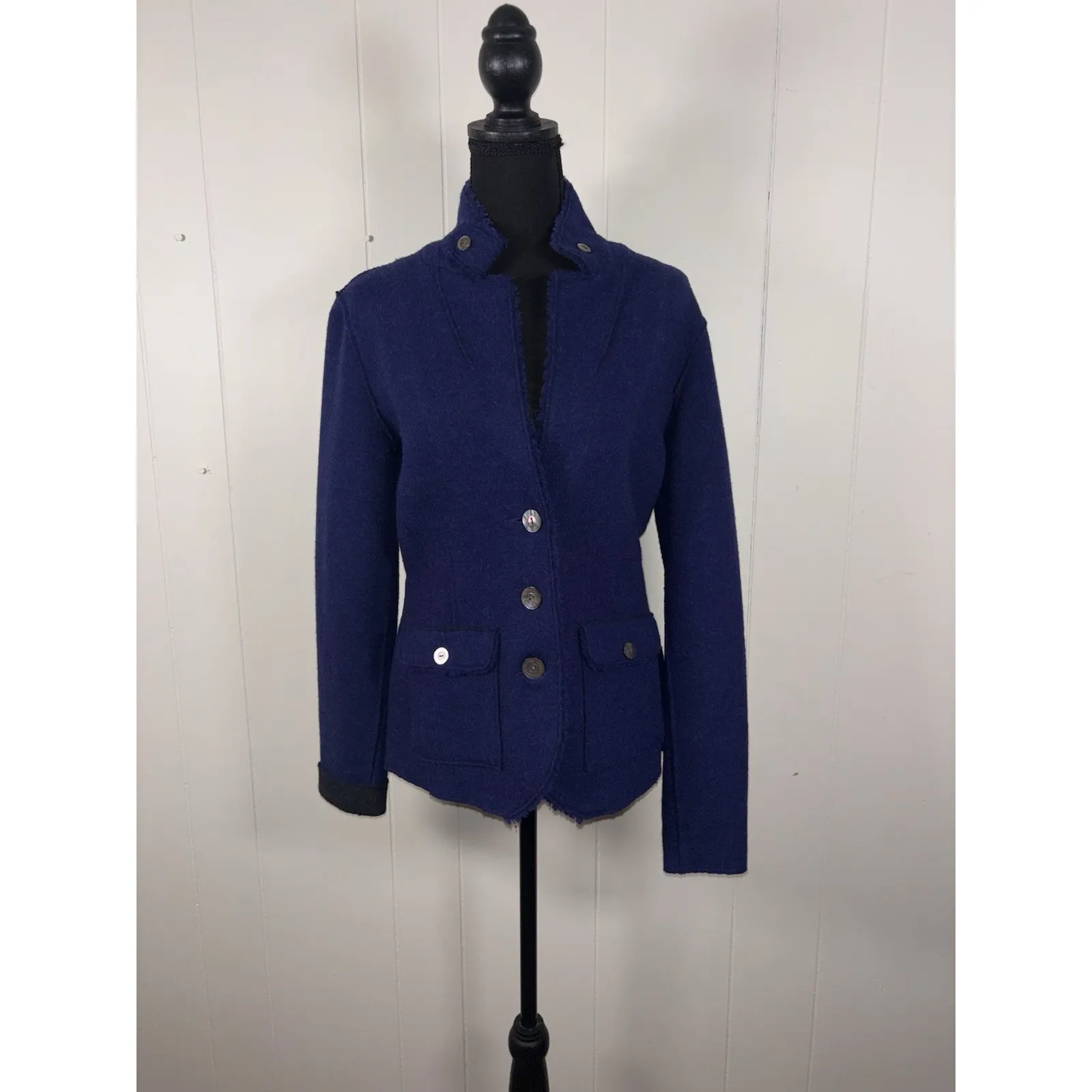 EILEEN FISHER Blazer Sz S Double Knit Felt Merino Wool  Ultramarine Career - Image 2