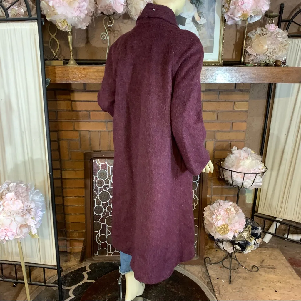 VINTAGE 1980'S SEARS BURGUNDY PURPLE MOHAIR WOOL COAT NWT (16W) - Image 6