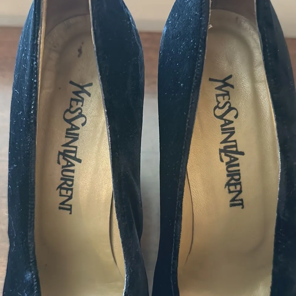 Yves Saint Laurent Suede Heels, Size 7.5 Black - Image 13