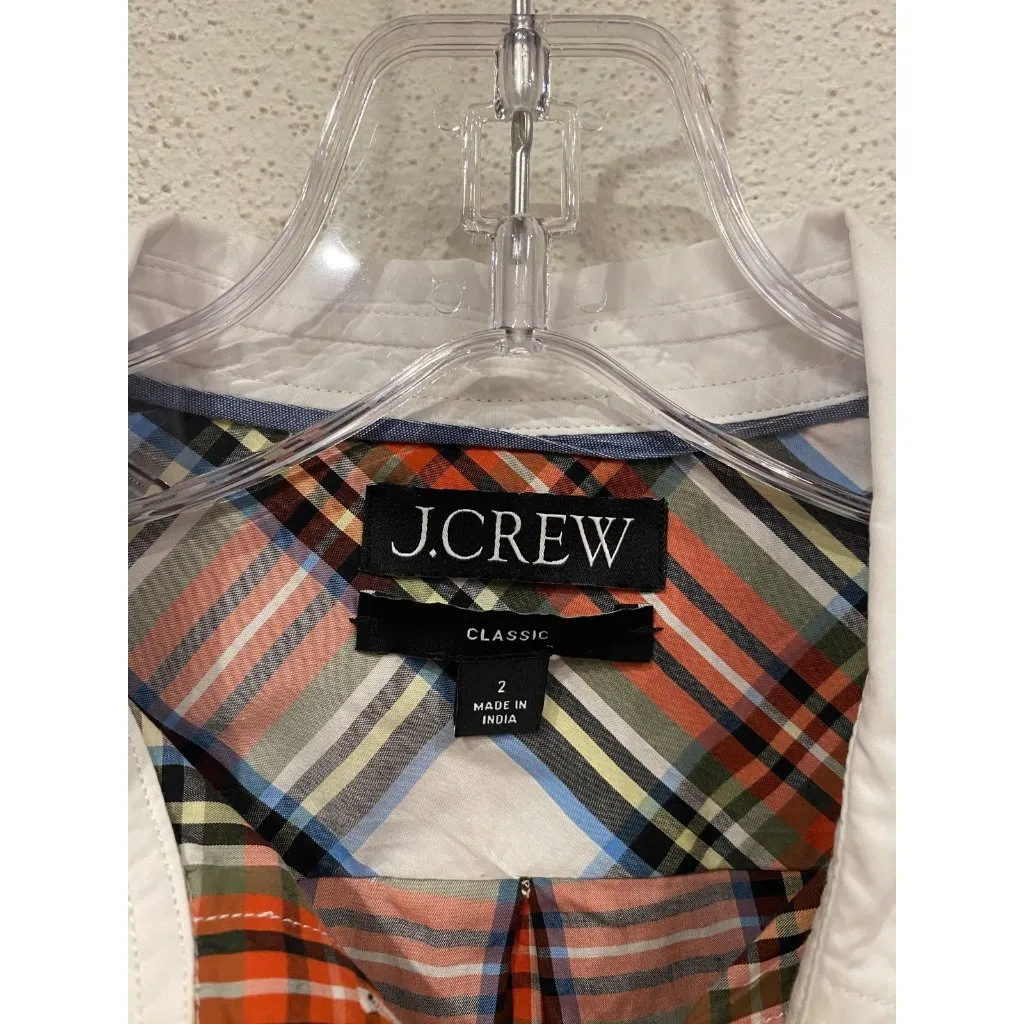 J Crew Shirt Womens 2 Multicolor Plaid Classic Contrast Collar Cuffs Top - Image 3