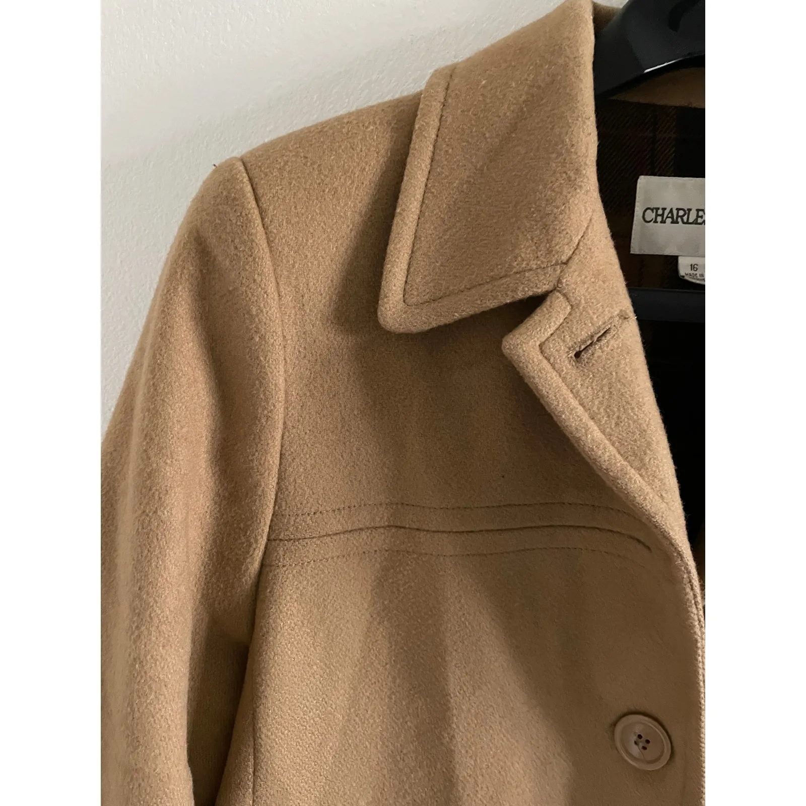 Charles Klein Camel Hair Wool Coat Jacket Size 16 Classic Tailored Outerwear Tan - Image 3