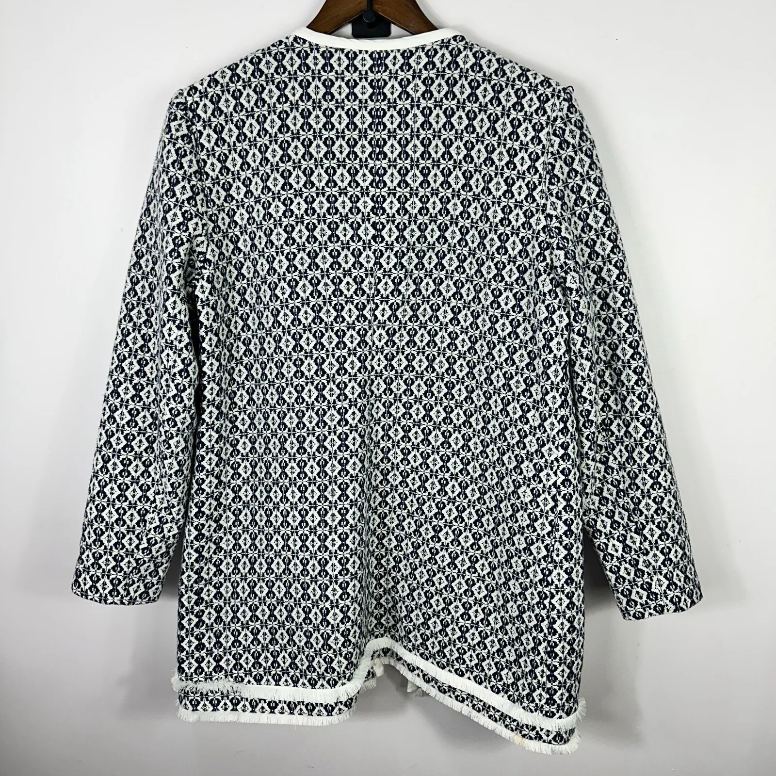 Carolina Belle Duster Jacket Women XL Open Front Lined Fringe Preppy Coastal - Image 2