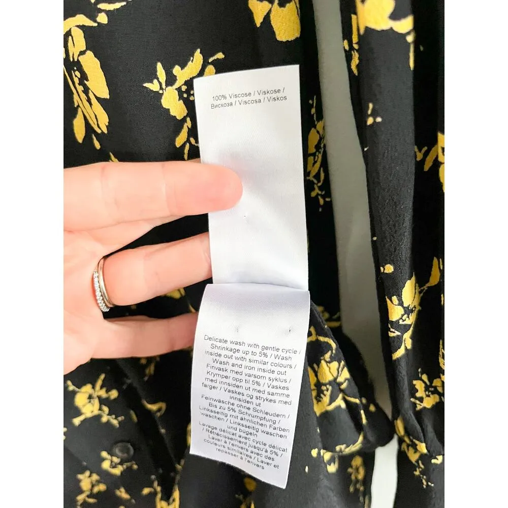 Ganni | Floral Print Crepe Shirtdress | Black Yellow | EU Sz 36 / US 8 - Image 10