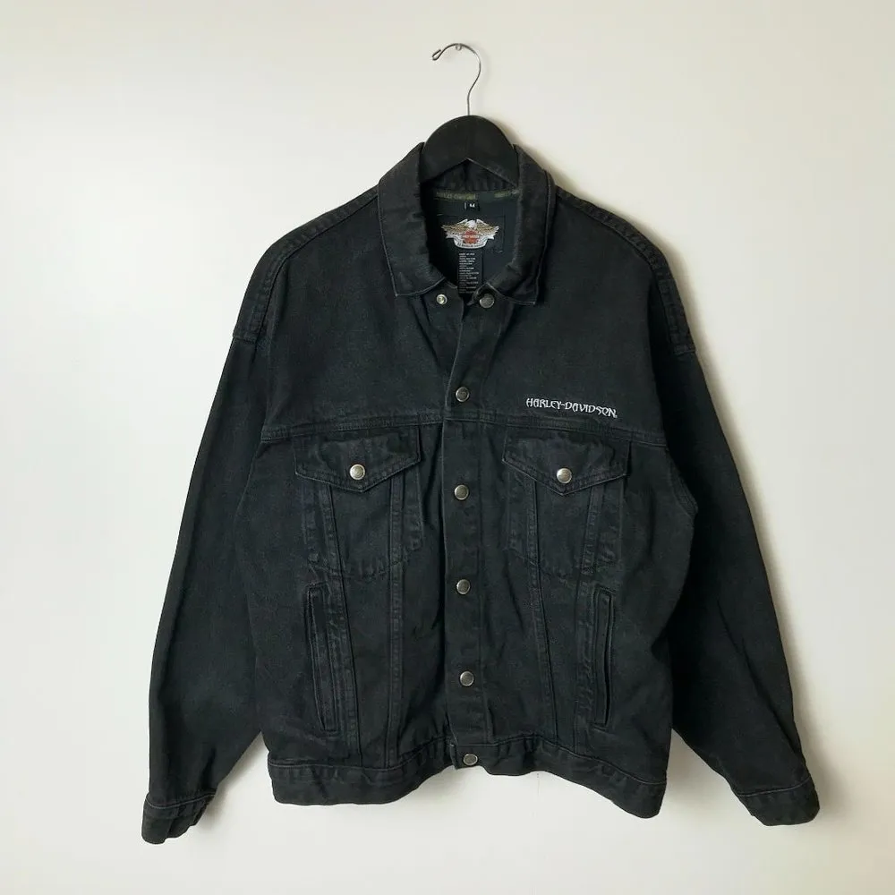 Vintage Harley Davidson Embossed Eagle Denim Jacket USA Made Motorcycles Adult M - Image 16