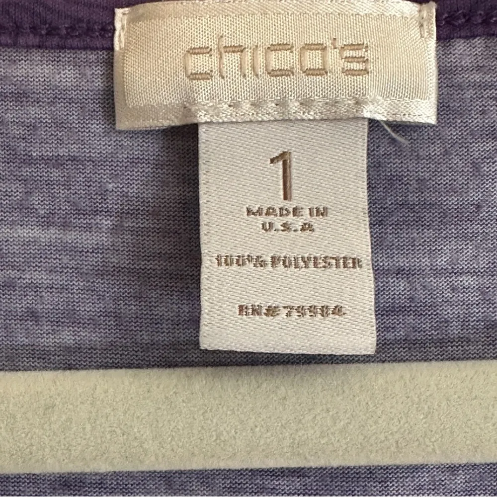 Chico's Purple Tunic Top Embroidered & Rhinestone Accents 3/4 Bell Sleeve Size 1 - Image 10