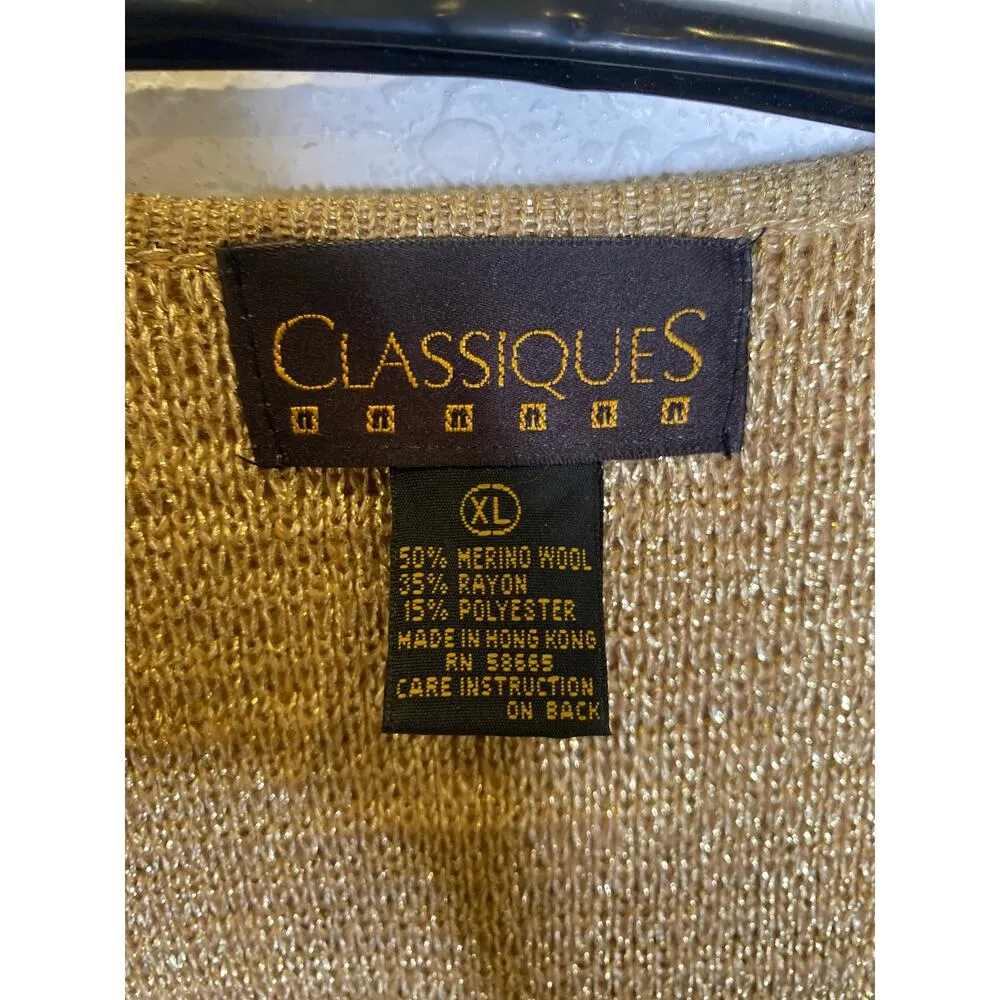 Gold Metallic Vintage Classiques Cardigan EUC Sz XL Long Sleeve Zipper V - Image 5