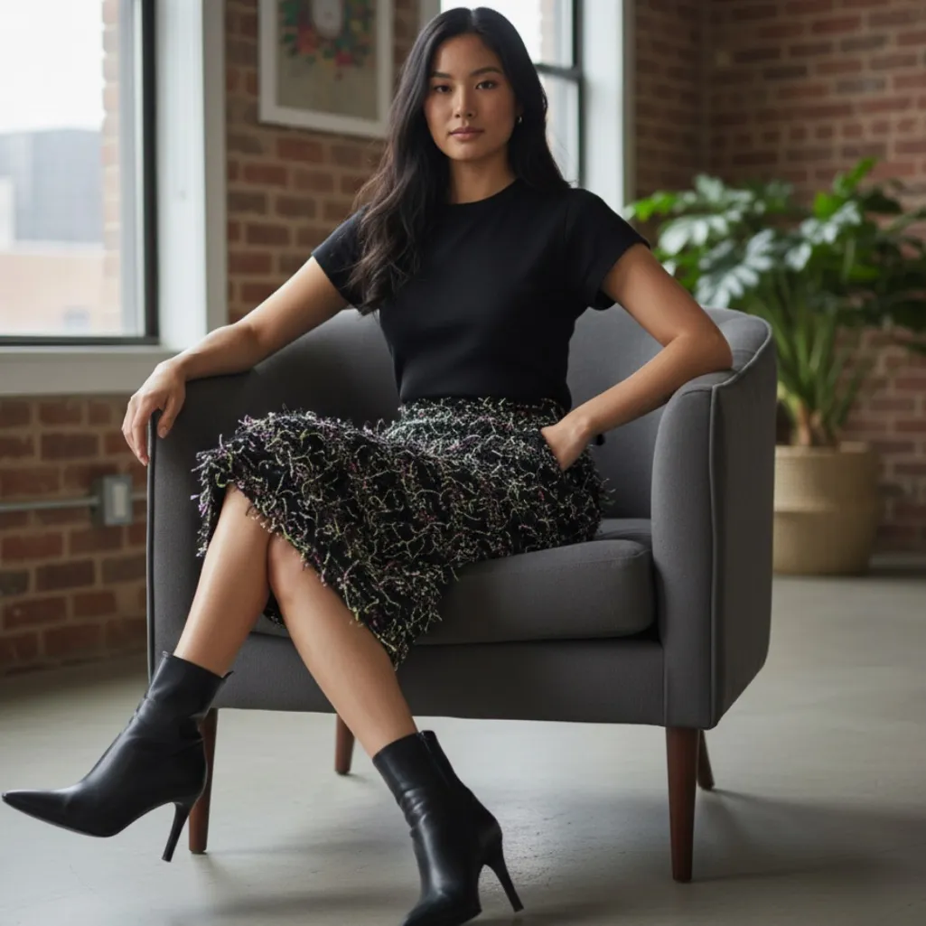 Akira long Black pencil  Skirt with tulle all over and pips of color. - Image 3