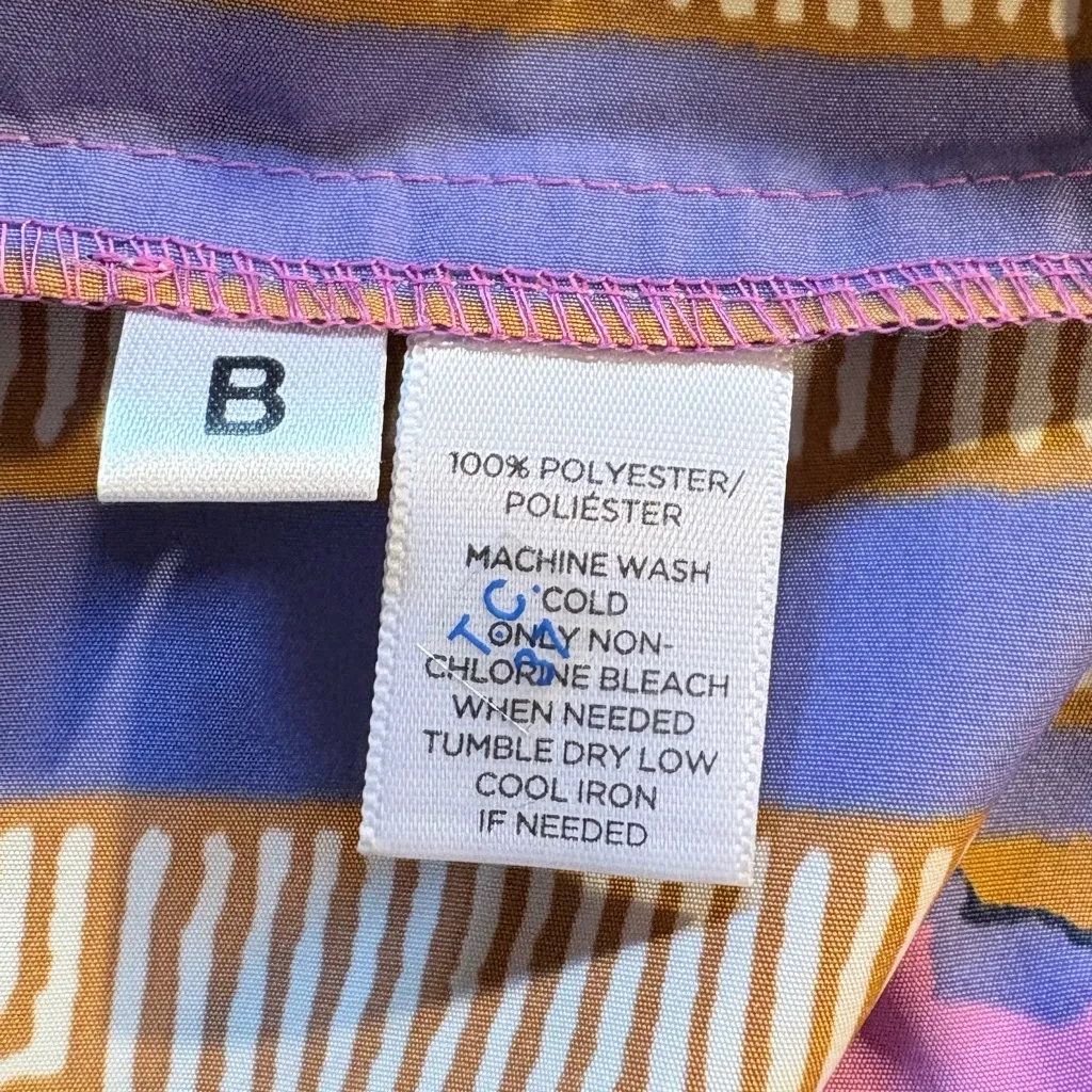 NWT LOFT Pink Purple Geometric Floral Print Dress Cap Sleeve Cinch Waist~S💚 - Image 9