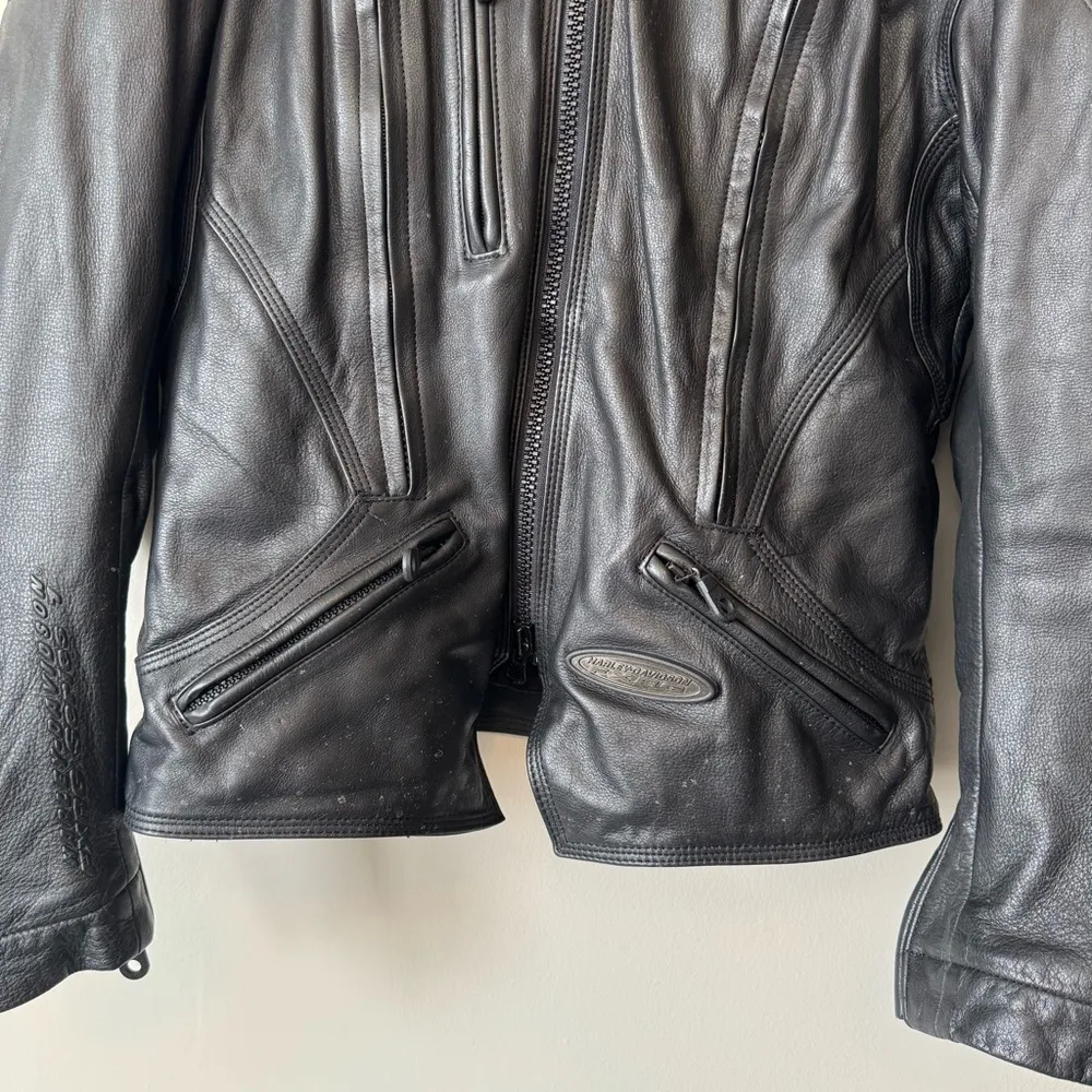 Harley Davidson FXRG Series 1 Black Leather Motorcycle Riding Jacket Size S - Image 2