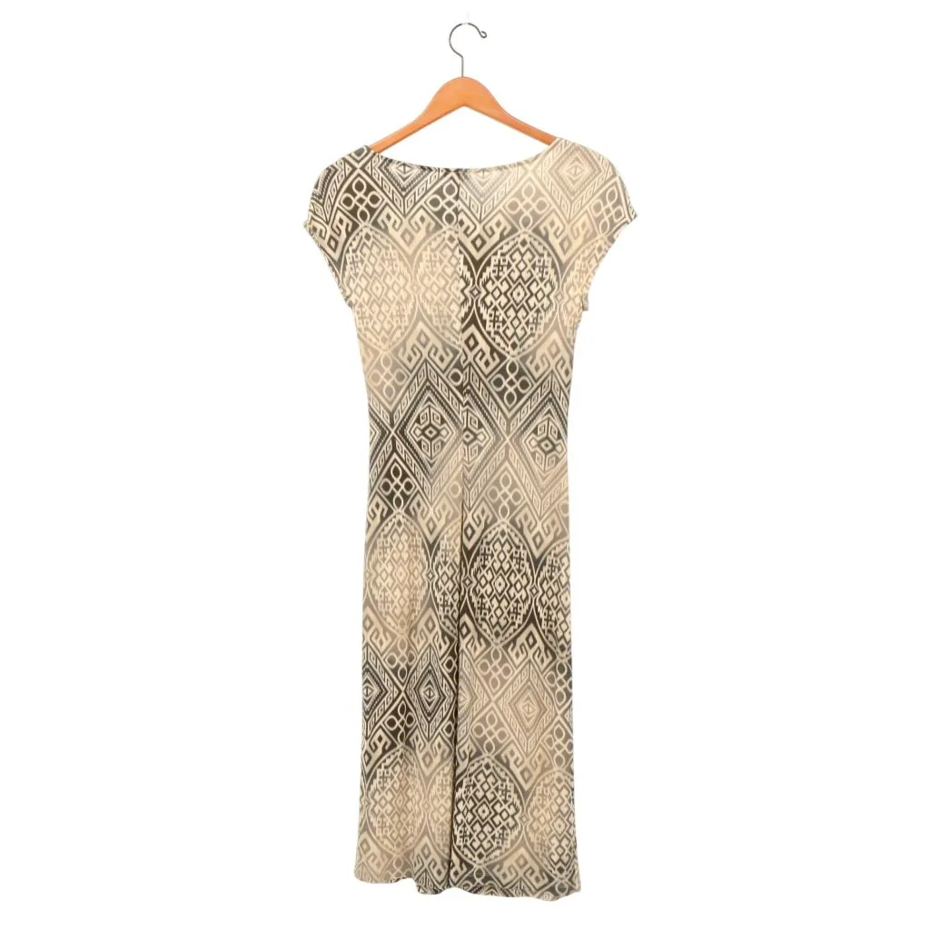 Lafayette 148 New York Geometric Knit Ruched Front Cap Sleeve Midi Dress M Tan Size M - Image 4