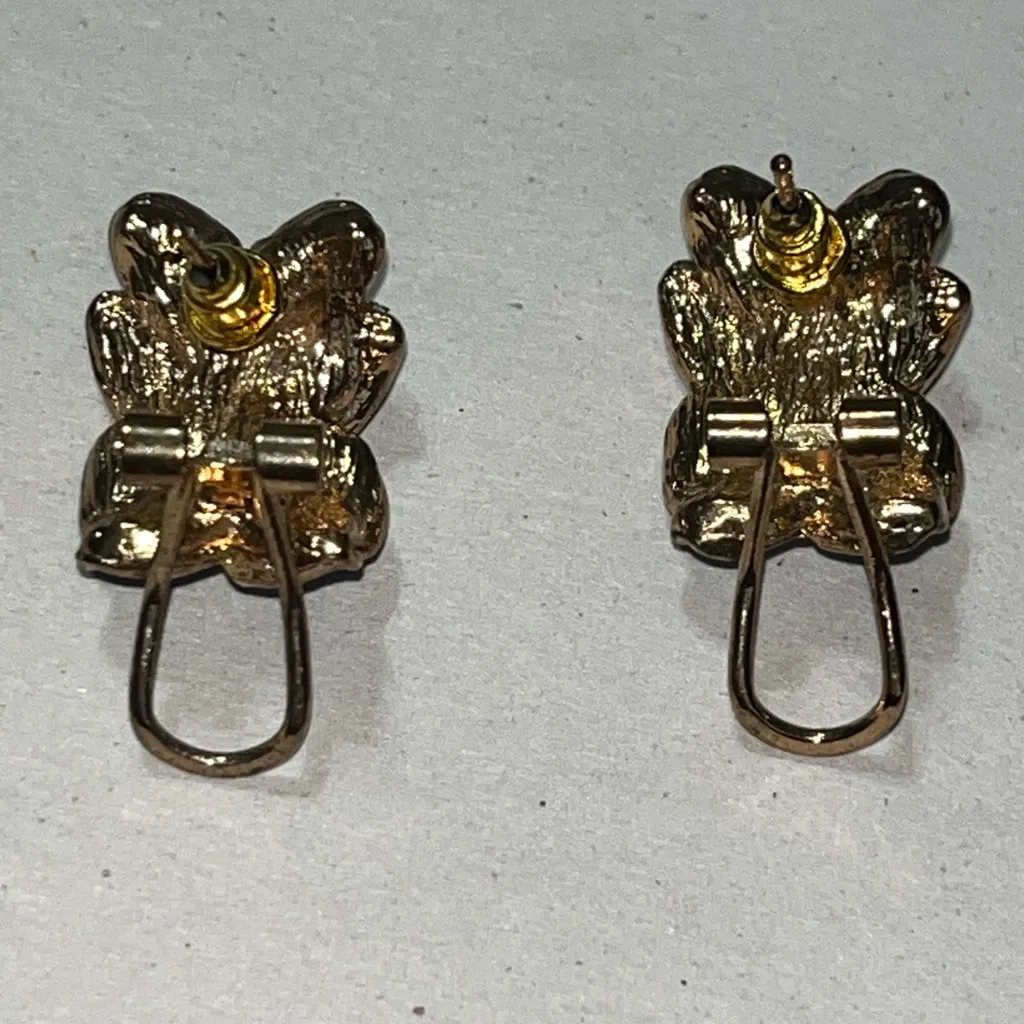 Navachi 18k Gold Plated Crystal Double Enamel Leaves Flower Omega Back Earrings Blue - Image 4