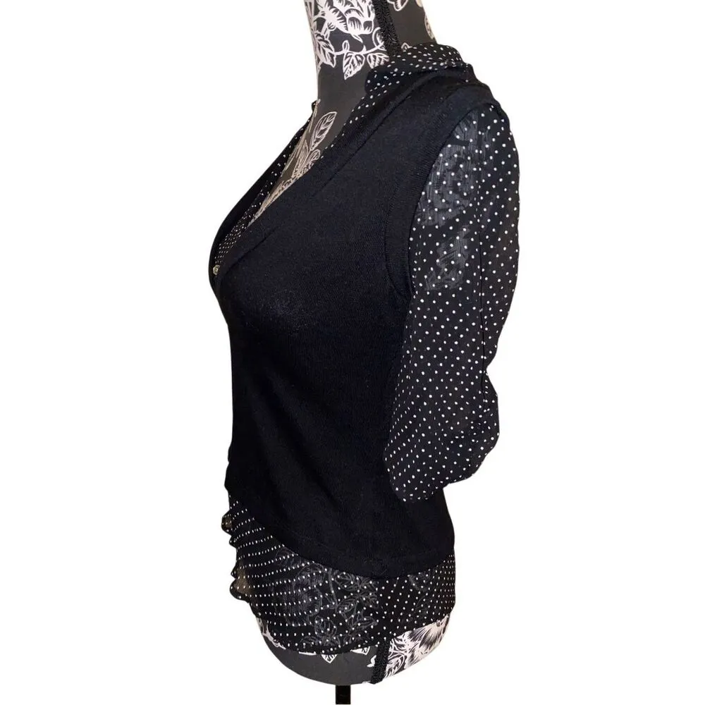 Fang Polka Dot Blouse Juniors Medium Formal Career Office Workwear Work School Black Size undefined - Image 3