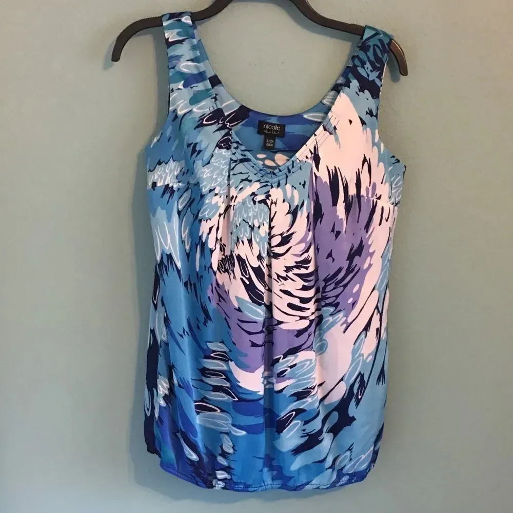 Nicole Miller Silky Top Sleeveless Abstract Small - Image 5